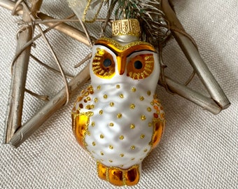 Owl Christmas glass ornaments, blown hand painted glass figurine, Christmas tree soviet Christmas ornaments, Christmas gift