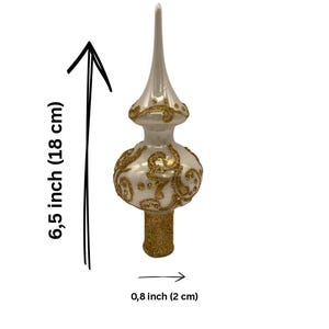 Handmade Tree Topper – Vintage-Style Glass Ornament – 6.5&quot; Christmas Finial – White and Gold Glass Tree Decoration