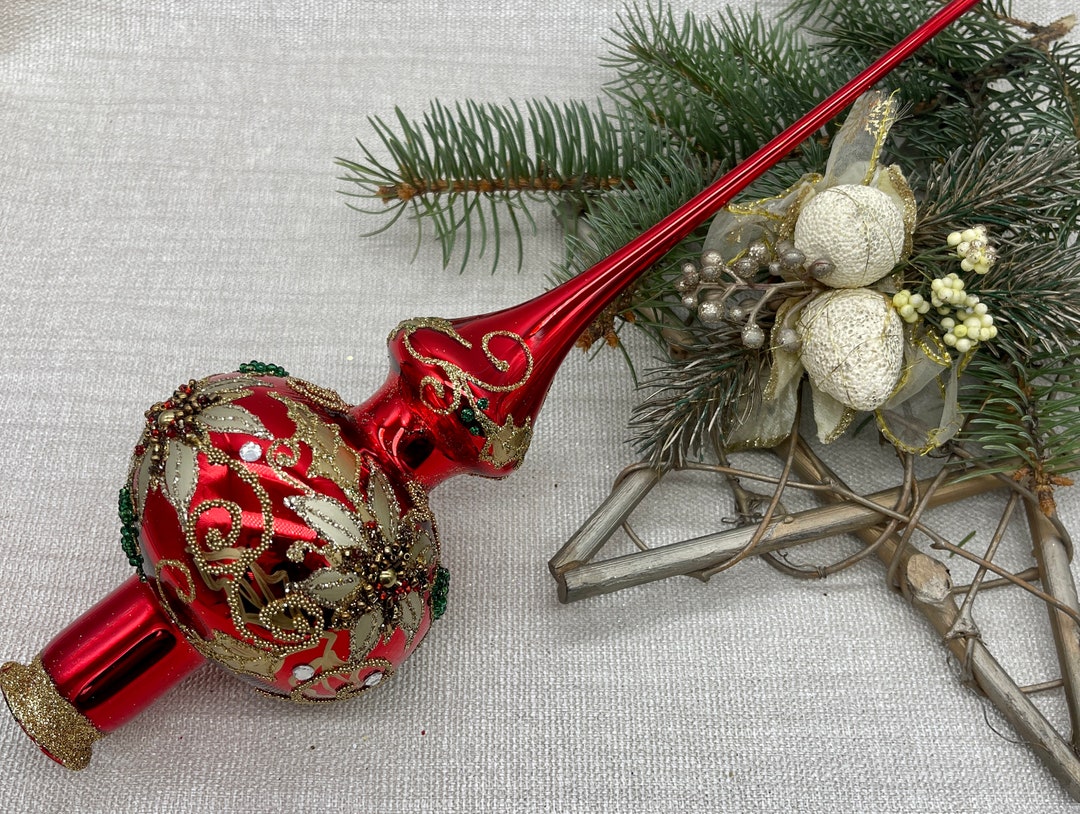 Big Red Christmas Glass Tree Topper 12 Inch,vintage Tree Topper ...