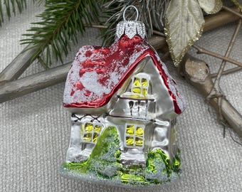 Hut Christmas glass ornaments, blown hand painted glass figurine, Christmas tree soviet Christmas ornaments, Christmas gift, Christmas 2025
