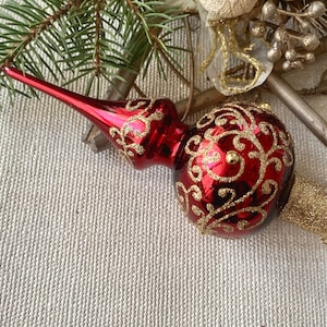 Small Christmas glass tree topper 8 inch, vintage tree topper Christmas,Glass Finial Xmas Tree top, Festive Spire Ornament, Tree decor