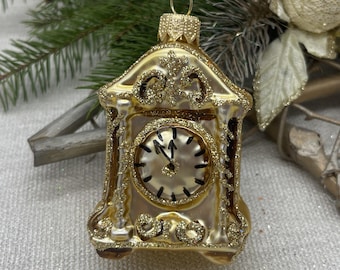 Clock Christmas glass ornaments, blown hand painted glass figurine, Christmas ornaments, Christmas gift, Christmas decor 2025