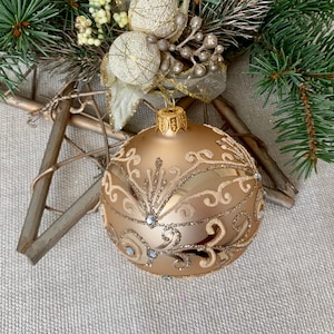 Gold Christmas glass ball ornament, traditional XMAS glass ornament, crafted Christmas handmade,Hand painted Christmas glass decorations