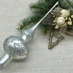 Big white Christmas glass tree topper 12 inch,Glass Finial Xmas Tree top, Festive Spire Ornament, Tree decor,vintage tree topper Christmas