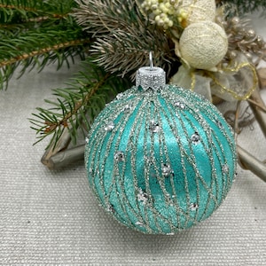Green Christmas glass ball ornament, Hand painted Christmas glass decorations, traditional XMAS glass ornament, crafted Christmas handmade