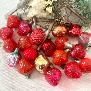 Strawberry collection Christmas Ornaments, 20 vintage Christmas glass ornaments 1950s Christmas decorations, antique XMAS ornaments