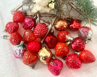 Strawberry collection Christmas Ornaments, 20 vintage Christmas glass ornaments 1950s Christmas decorations, antique XMAS ornaments