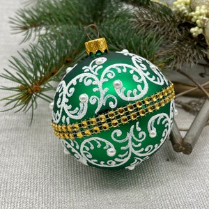 Green Christmas glass ball ornament, traditional XMAS glass ornament, crafted Christmas handmade,Hand painted Christmas glass decorations
