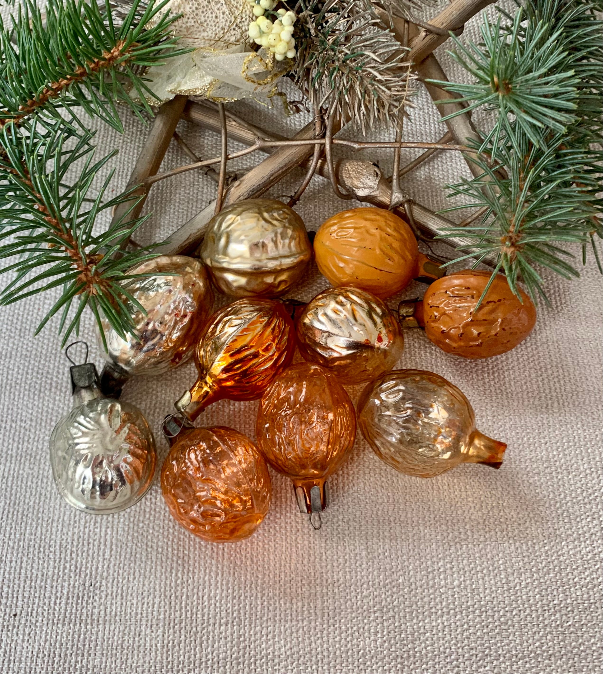 NUTS Collection Christmas Ornaments, 10 Vintage Christmas Glass