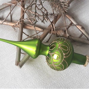 Mini green Christmas glass tree topper 8 inch,vintage tree topper Christmas,Glass Finial Xmas Tree top, Festive Spire Ornament, Tree decor