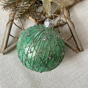 Green Christmas glass ball ornament, traditional XMAS glass ornament, crafted Christmas handmade, Hand painted Christmas glass decorations