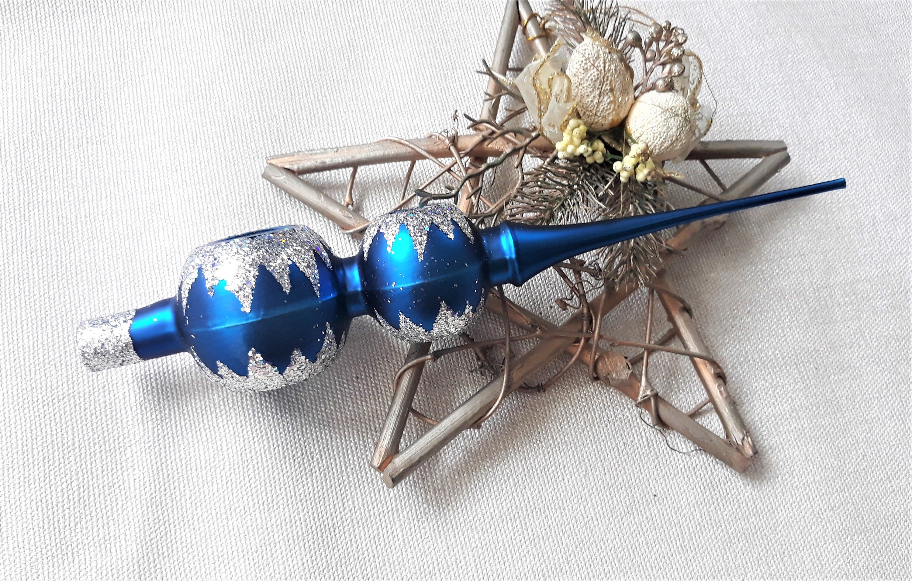 Blue Christmas glass tree topper 11 inchvintage tree topper Etsy
