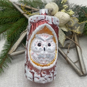Gufo nel buco Ornamento natalizio in vetro, ornamento natalizio per la famiglia, regalo natalizio per gli amici, ornamento natalizio per la nuova casa 2024 - Decorazione festiva per le vacanze
