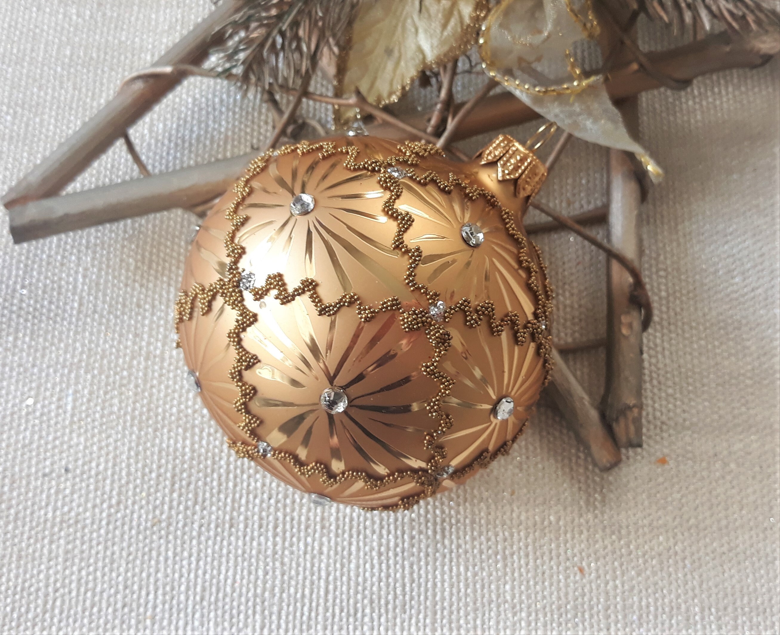 Gold Christmas Glass Ball Ornament Hand Painted Christmas Etsy UK