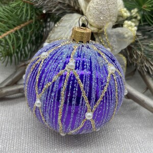 Blue Christmas glass ball ornament, Hand painted Xtmas glass decorations, traditional XMAS glass ornament, crafted Xtmas handmade 2025