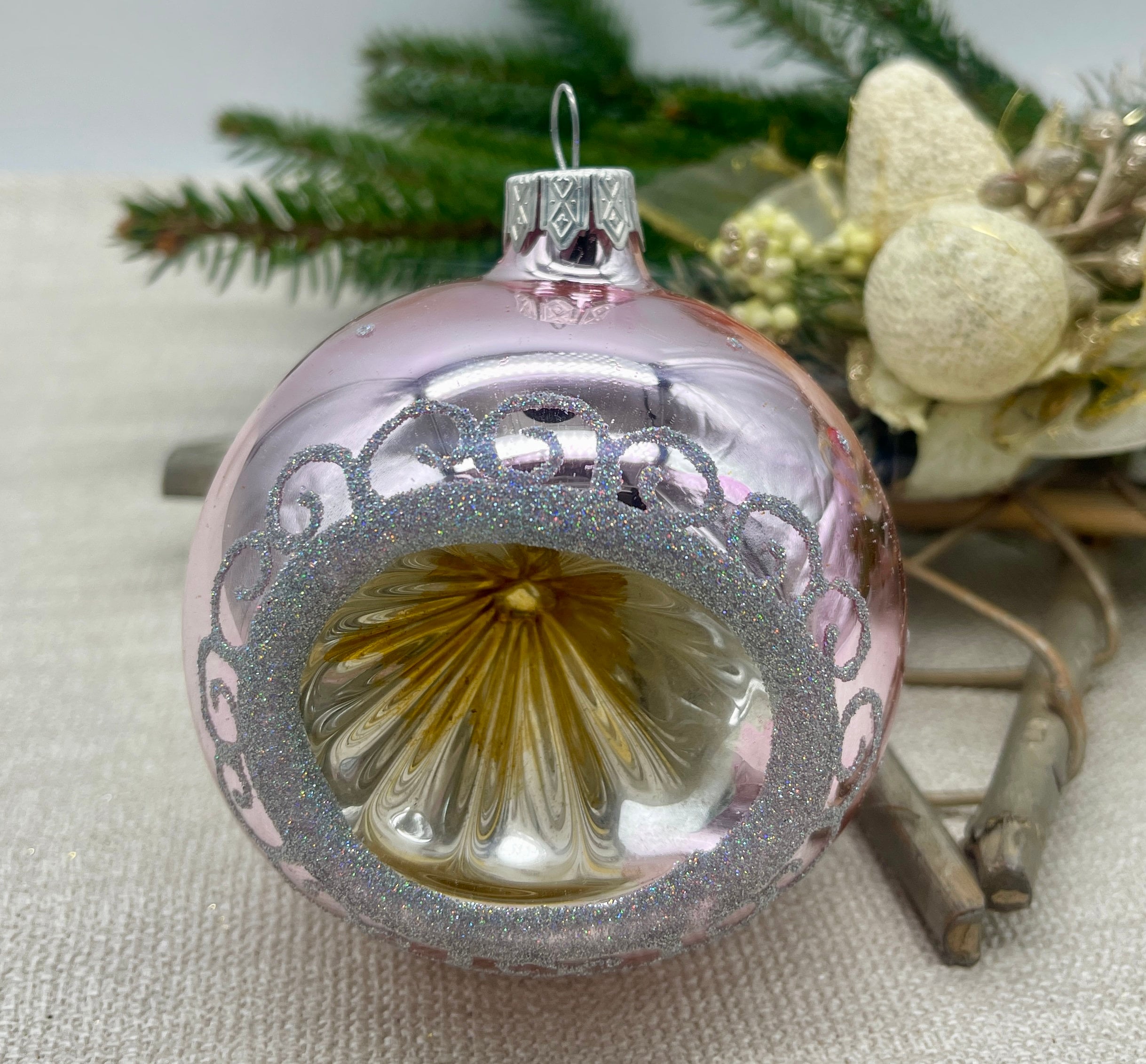 Rosa Weihnachtsdekoration Glas Christbaumschmuck, Winterdeko, Weihnachtsdeko aus Glas, blauer Christbaum Anhänger