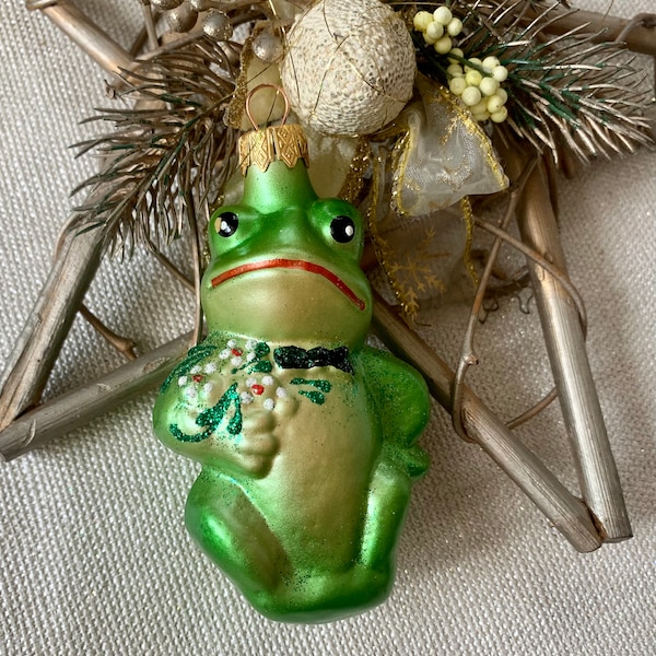 Frog Christmas glass ornaments, blown hand painted glass figurine, Christmas tree soviet Christmas ornaments, Christmas gift