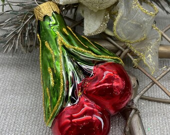 Cherry Xmas glass ornament,fruit ornament,family xtmas ornament,friend christmas gift,new home xtmas ornament 2025-Festive Holiday Decor
