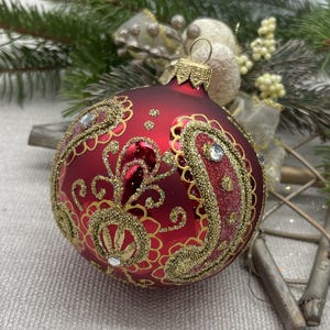 Handmade Red Glass Christmas Ornament – Elegant Christmas decor 2025– Luxury Holiday Tree Decoration – Vintage Style Bauble