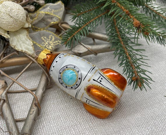 宇宙ロケットのクリスマスガラスオーナメント、家族のクリスマス