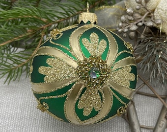Ornamento natalizio in vetro verde fatto a mano – Elegante decorazione natalizia 2025 – Decorazione di lusso per l'albero di Natale – Pallina in stile vintage