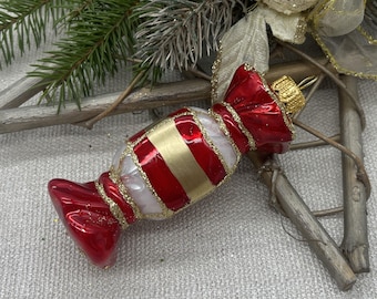Candy Christmas glass ornament, blown hand painted glass figurine, handmade XMAS glass ornaments, Christmas 2025, Christmas decorations