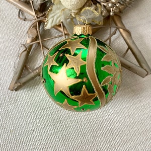 Green Christmas glass ball ornament, Hand painted Christmas glass decorations, traditional XMAS glass ornament, crafted Christmas handmade