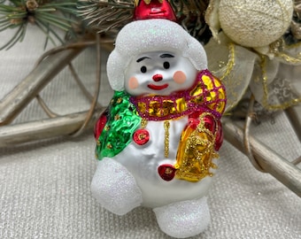 クリスマスガラスオーナメント、吹きガラスの手描きの置物、クリスマス