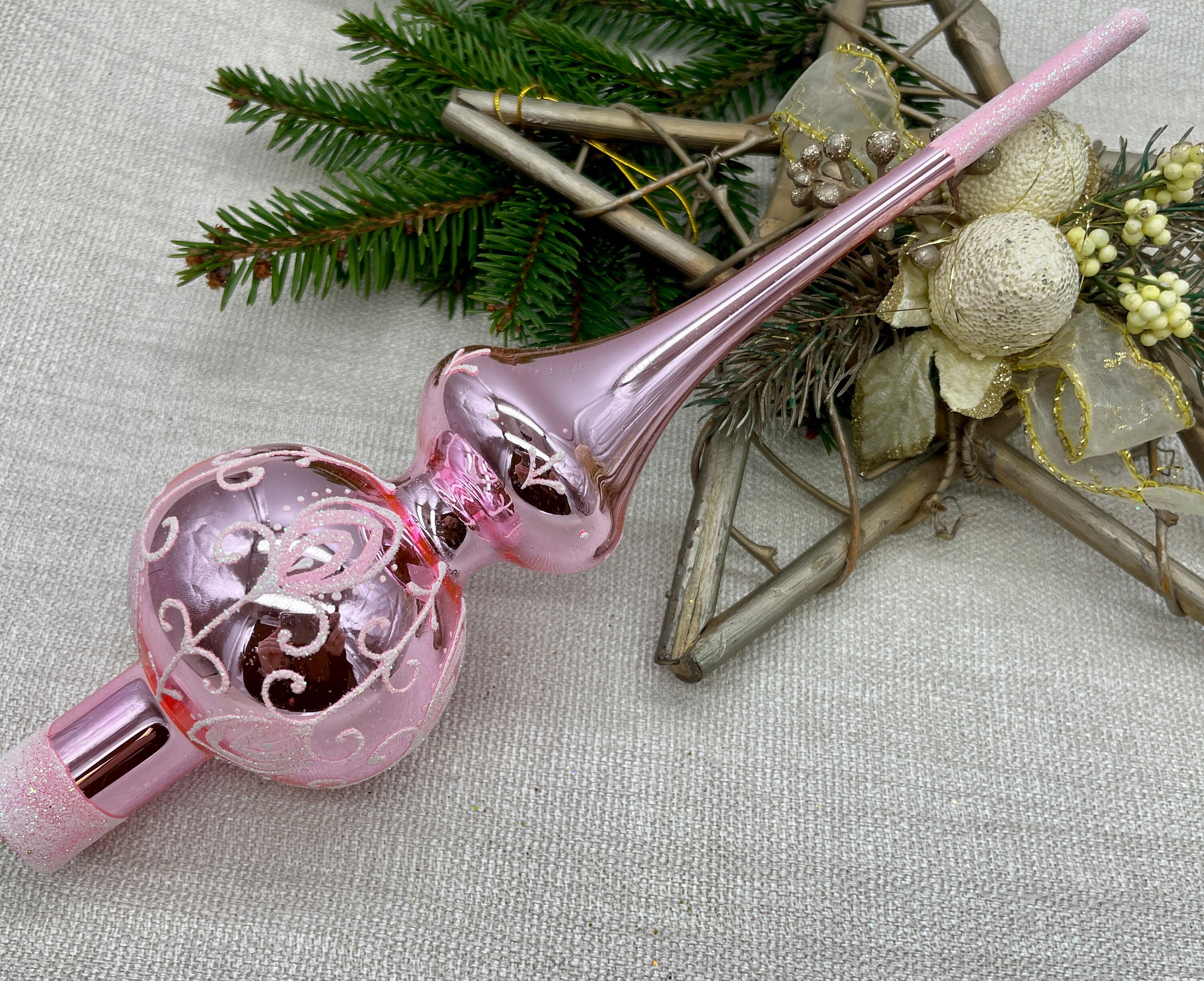 Shiny brite Pink Christmas tree topper mercury Glass Finials Tree top Ornament glass tree toppers new home ornaments 2024 christmas gifts