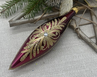 Icicle red with gold Christmas glass ornaments,blown hand painted glass figurine,Christmas tree ornaments, Christmas gift,Christmas 2025