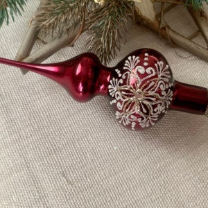 Small red Christmas glass tree topper 8 inch, vintage tree topper Christmas,Glass Finial Xmas Tree top, Festive Spire Ornament, Tree decor