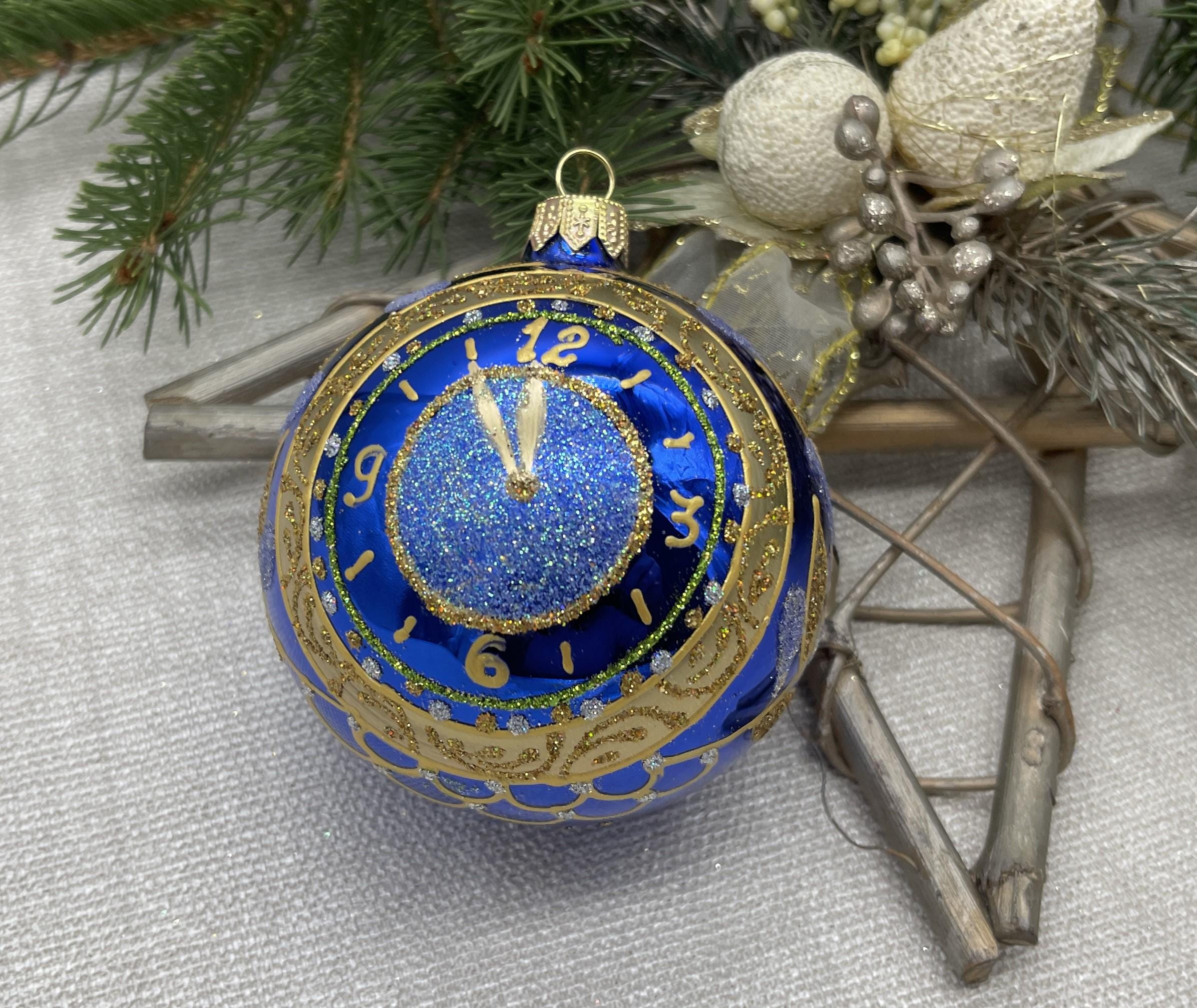 時計クリスマスガラスボールオーナメント、伝統的なクリスマスガラス