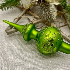 Small green Christmas glass tree topper 8 inch, vintage tree topper Christmas,Glass Finial Xmas Tree top, Festive Spire Ornament, Tree decor