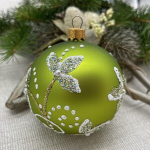 Green Christmas glass ball ornament, Hand painted Xtmas glass decorations,traditional XMAS glass ornament, crafted Xtmas handmade 2025