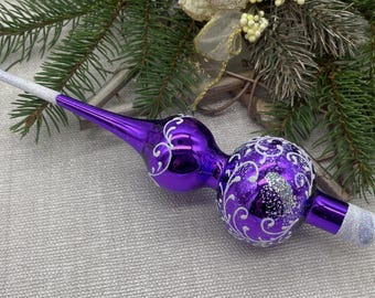 Adorno navideño de cristal morado pequeño de 18 cm, adorno vintage para árbol de Navidad, adorno de aguja festiva.