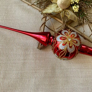 Christmas glass tree topper 9 inch,vintage tree topper Christmas,Glass Finial Xmas Tree top, Festive Spire Ornament, Tree decor