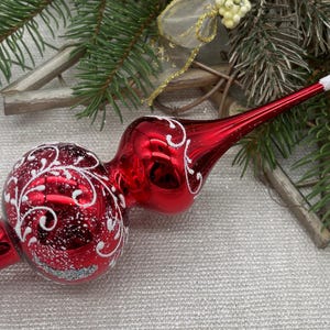 Small Red Christmas glass tree topper 7 inch,Glass Finial Xmas Tree top, Festive Spire Ornament, Tree decor, vintage tree topper Christmas