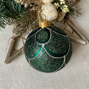 Green Christmas glass ball ornament, Hand painted Christmas glass decorations, traditional XMAS glass ornament, crafted Christmas handmade