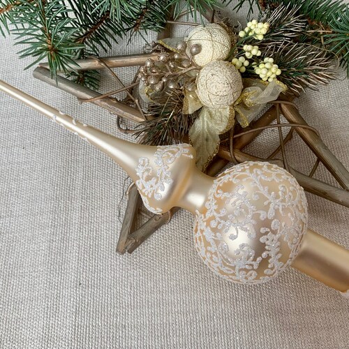 Vintage Christmas Tree Top Glass Ornament Hand Decorated Pink Etsy