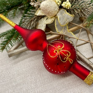 Small red Christmas glass tree topper 8 inch, vintage tree topper Christmas,Glass Finial Xmas Tree top, Festive Spire Ornament, Tree decor