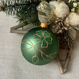 Green Christmas glass ball ornament, Hand painted Christmas glass decorations, traditional XMAS glass ornament, crafted Christmas handmade