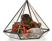 Large Glass Brass Geometric Terrarium - Diamond Shape For Hanging or Standing
