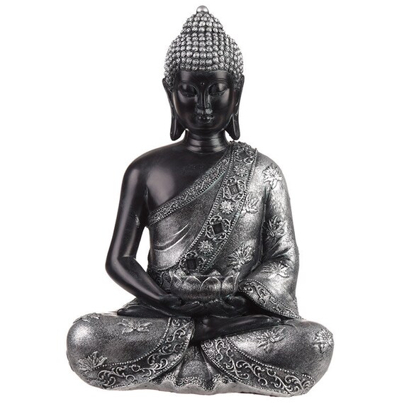 Silver Thai Buddha 18cm Tea Light Candle Holder Ornament Resin Fairtrade