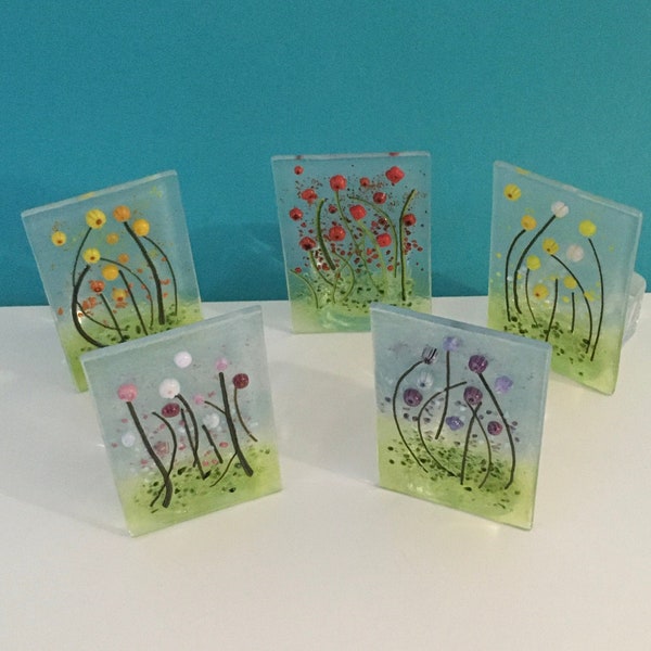 Meadow Flowers Tealight Holder, Poppy Tealight Holder,  Fused Glass Tealight Holder,