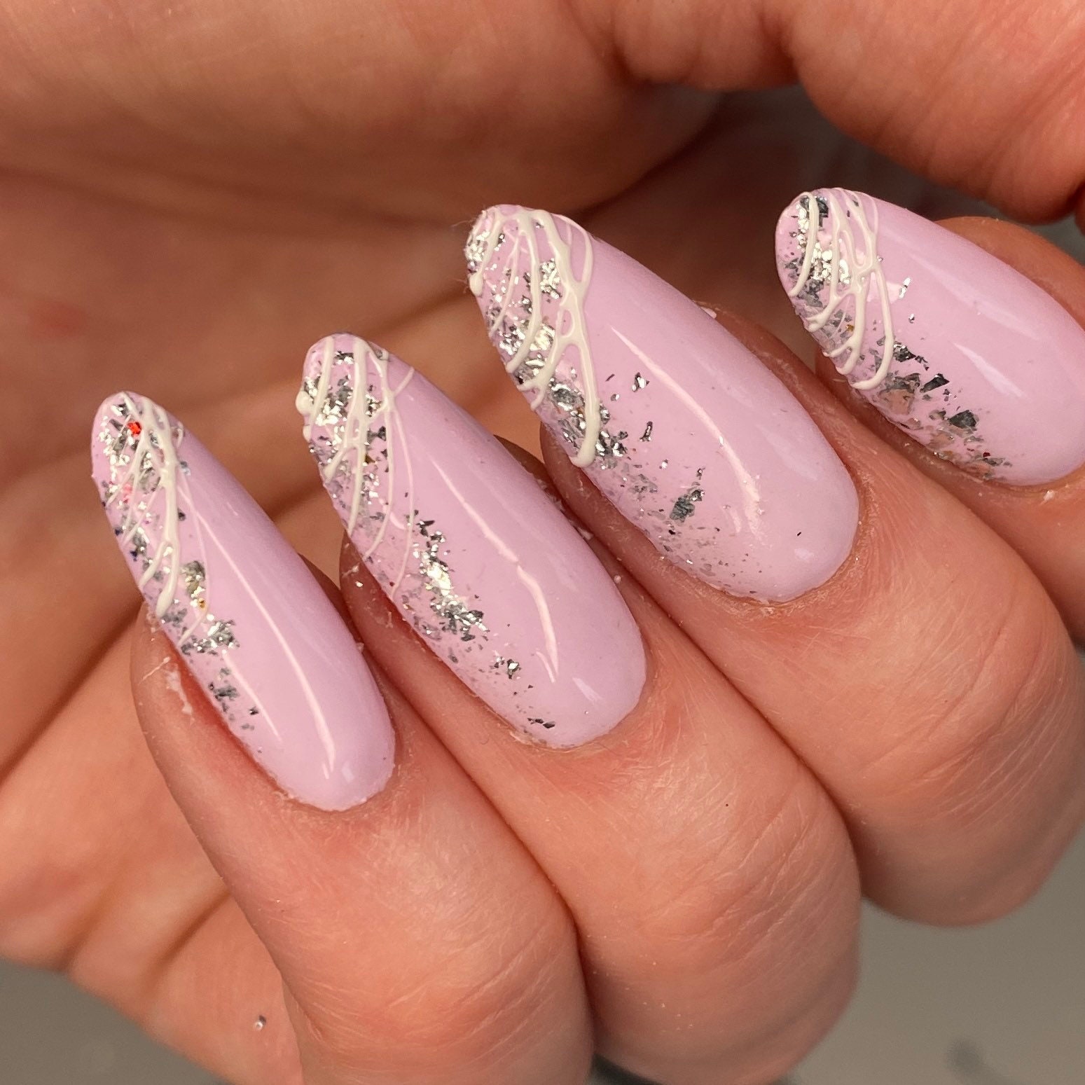 Fresh Pink With Silver Foil and Spider Gel Press on Nails - Etsy