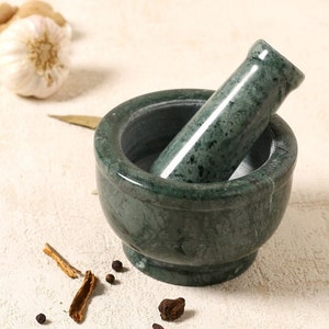 Marble Mortar and Pestle Set, Green Natural Marble Bowl For Spices, Grinding Bowl, Mortar Pestle Gift for Kitchen, Gift for Mom,Kitchen bowl