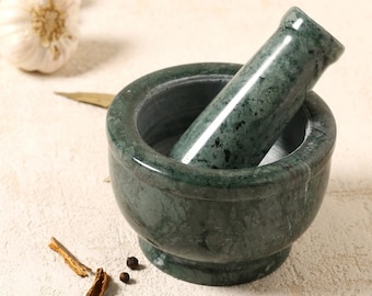 Marble Mortar and Pestle Set, Green Natural Marble Bowl For Spices, Grinding Bowl, Mortar Pestle Gift for Kitchen, Gift for Mom,Kitchen bowl