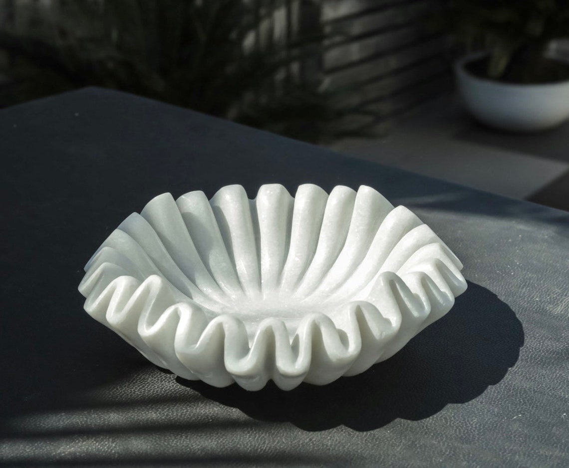 Marble Ruffle Bowl Marble Fluted Bowl Scalloped Bowls Etsy Canada