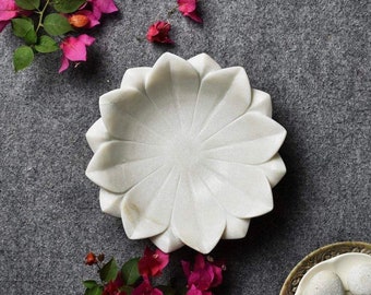 White Marble Bowl, Marble Jewellery Dish, Marble Flower Bowl, Marble Fruit Bowl, Marble Lotus Flower Bowl, Christmas Gift