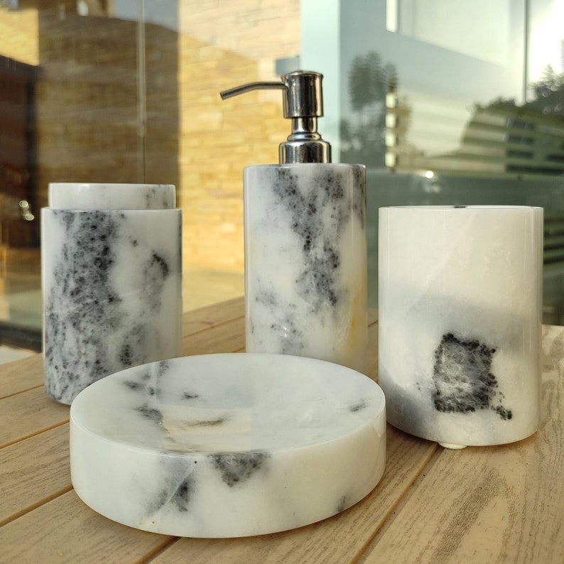 Bathroom Accessories Set Marble Bathroom Set Luxurious Etsy